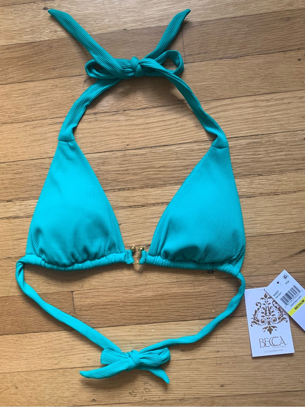 NWT BECCA Green Halter Style Bikini Top in Size M